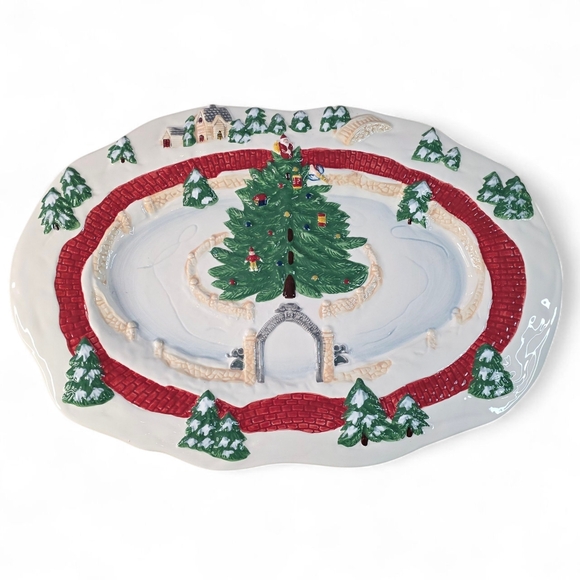 Spode Christmas Tree Village Skating Pond Cookie Platter 14" Holiday Server - Picture 4 of 10